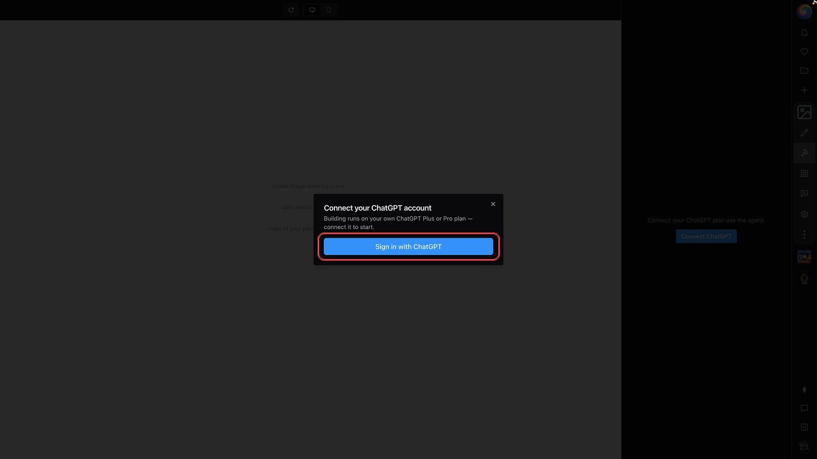 The Connect your ChatGPT account dialog with the Sign in with ChatGPT button