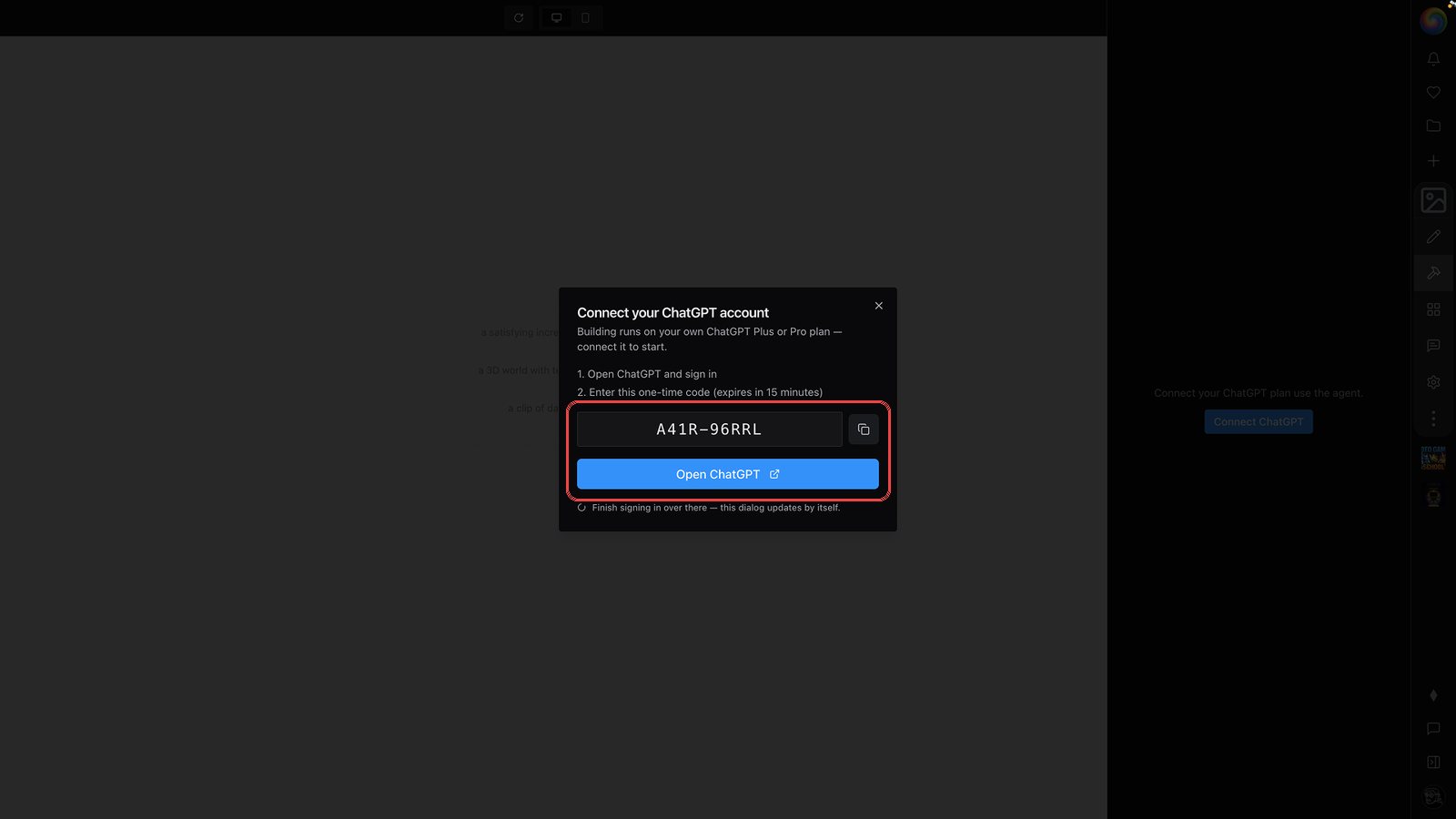 The one-time code and the Open ChatGPT button